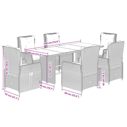 Set da Pranzo da Giardino 7 pz con Cuscini Beige in Polyrattan