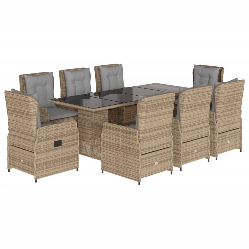 Set da Pranzo da Giardino 9 pz con Cuscini Beige in Polyrattan | homemem39