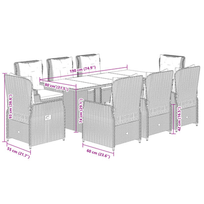 Set da Pranzo da Giardino 9 pz con Cuscini Beige in Polyrattan | homemem39