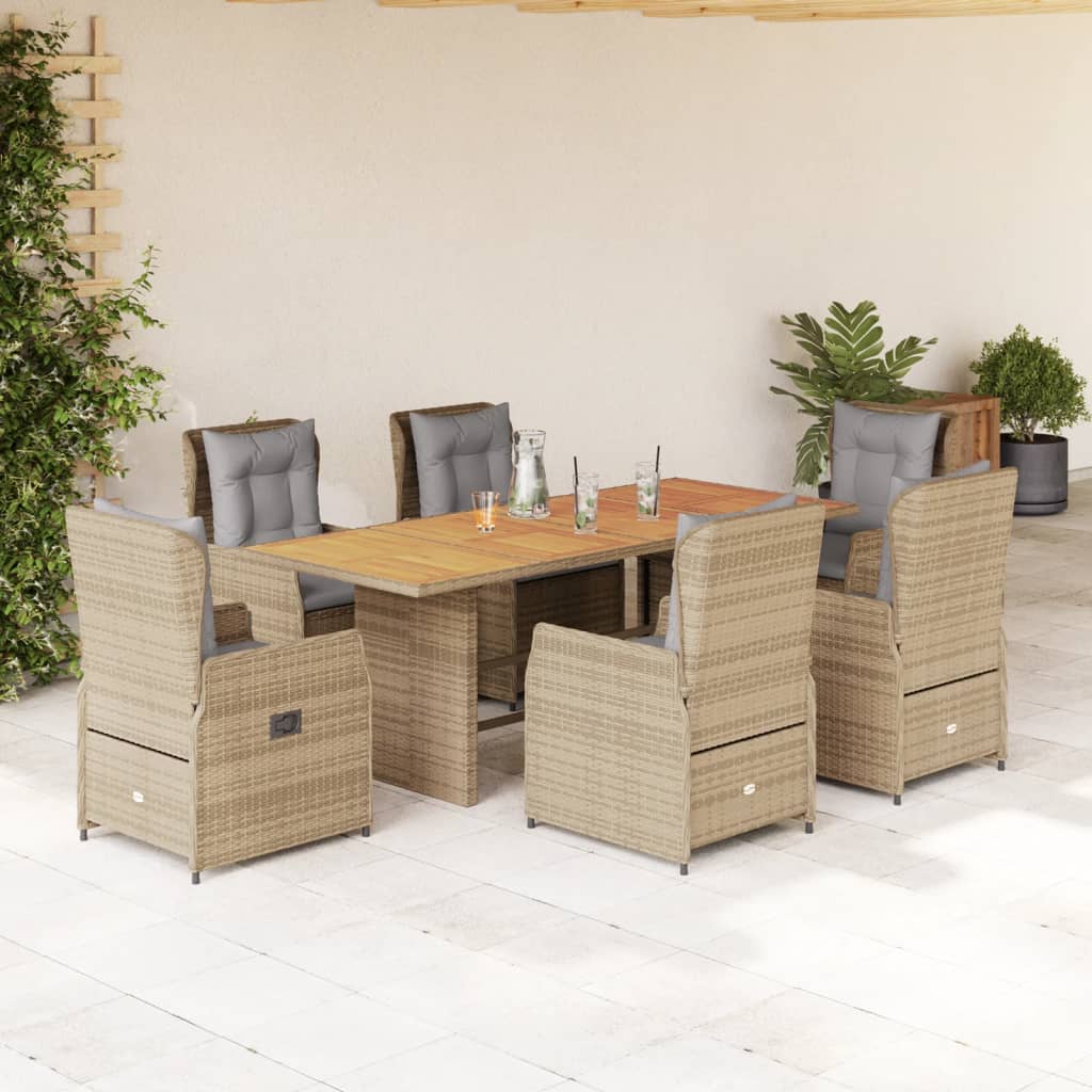 Set da Pranzo da Giardino 7 pz con Cuscini Beige in Polyrattan | homemem39
