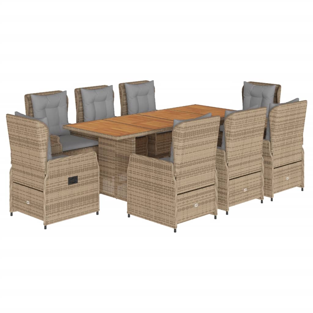 Set da Pranzo da Giardino 9 pz con Cuscini Beige in Polyrattan | homemem39