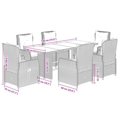 Set da Pranzo da Giardino 7 pz con Cuscini Beige in Polyrattan