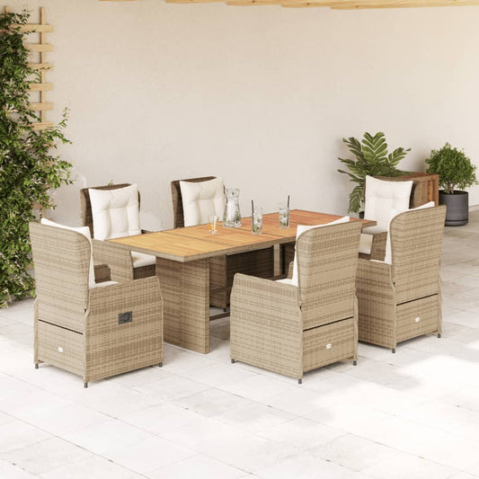 Set da Pranzo da Giardino 7 pz con Cuscini Beige in Polyrattan | homemem39