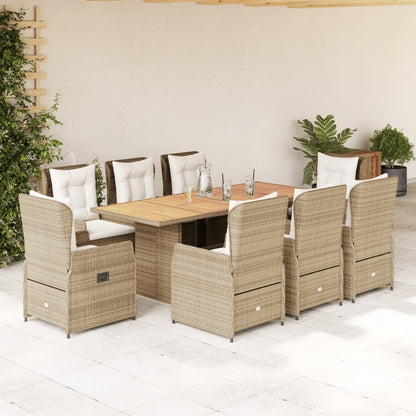 Set da Pranzo da Giardino 9 pz con Cuscini Beige in Polyrattan | homemem39