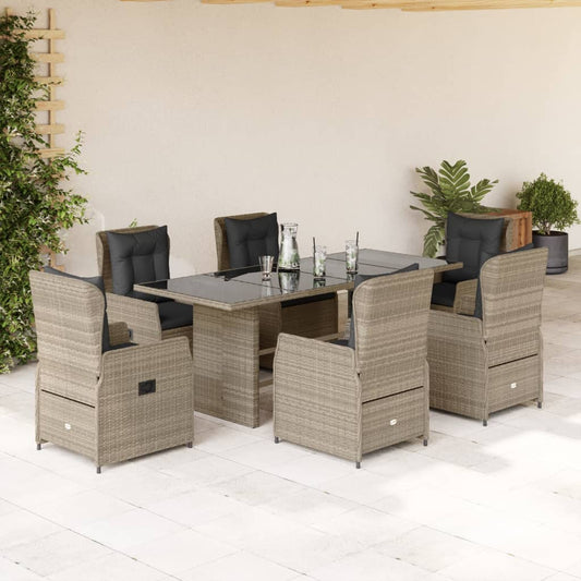 Set da Pranzo da Giardino 7 pz Cuscini Polyrattan Grigio Chiaro - homemem39