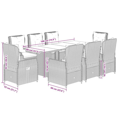 Set Pranzo da Giardino 9pz con Cuscini Grigio Chiaro Polyrattan | homemem39