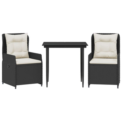 Set da Pranzo da Giardino 3 pz con Cuscini Nero in Polyrattan - homemem39