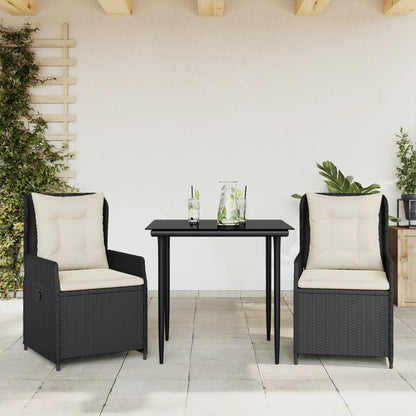 Set da Pranzo da Giardino 3 pz con Cuscini Nero in Polyrattan | homemem39