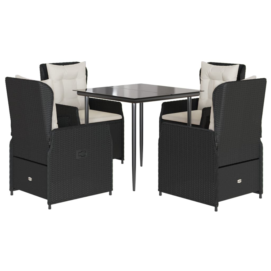 Set da Pranzo da Giardino 5 pz Nero con Cuscini in Polyrattan | homemem39