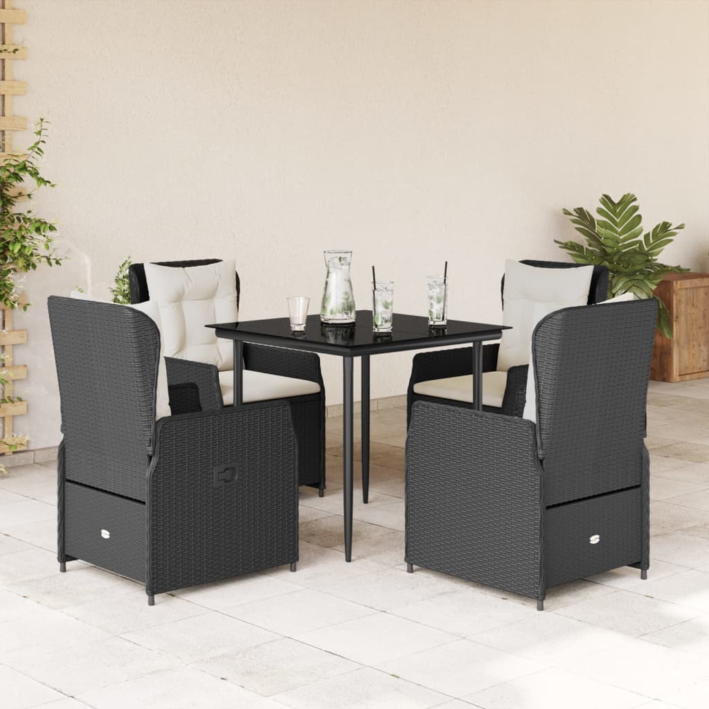 Set da Pranzo da Giardino 5 pz Nero con Cuscini in Polyrattan | homemem39