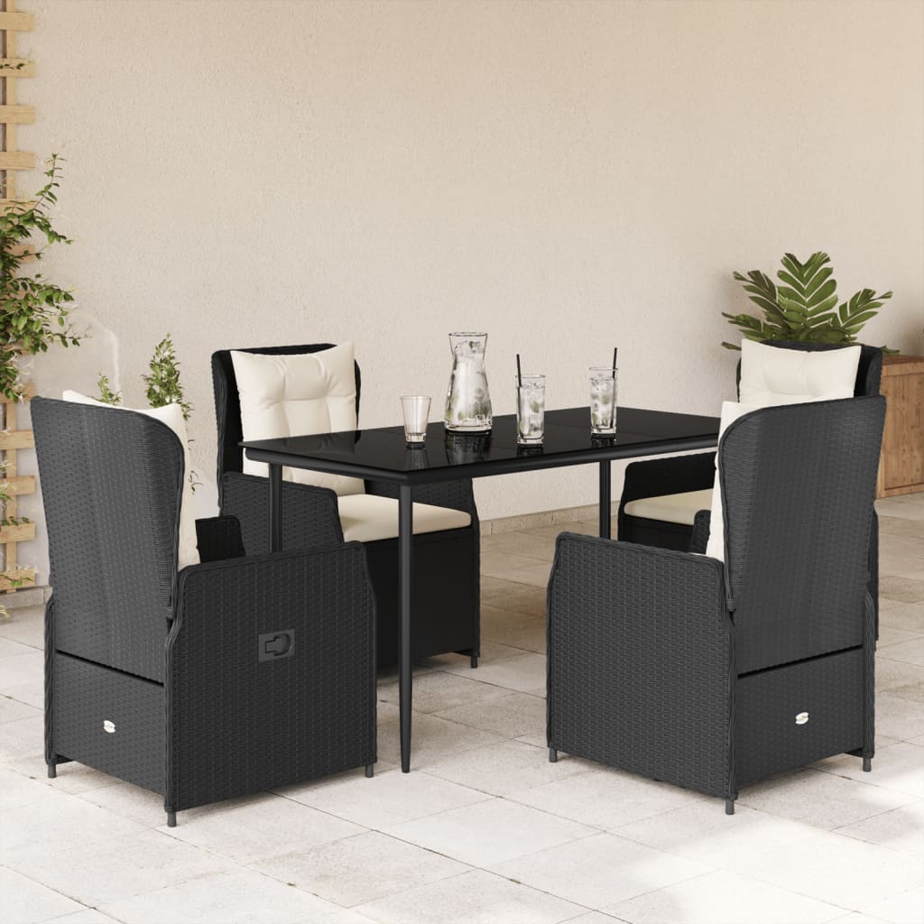 Set da Pranzo da Giardino 5 pz Nero con Cuscini in Polyrattan - homemem39