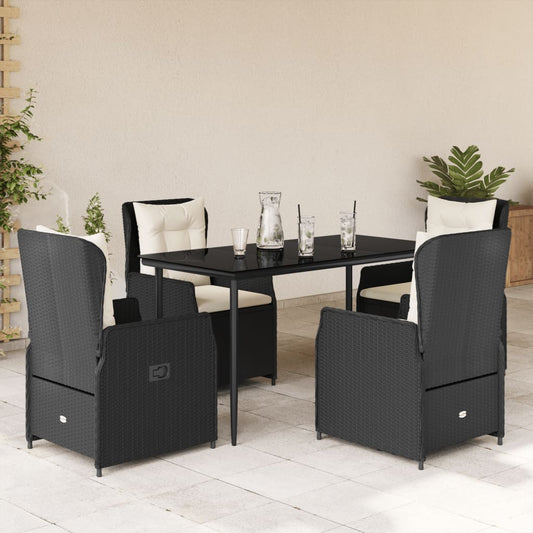 Set da Pranzo da Giardino 5 pz Nero con Cuscini in Polyrattan - homemem39