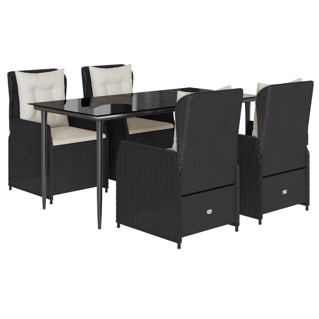 Set da Pranzo da Giardino 5 pz Nero con Cuscini in Polyrattan | homemem39