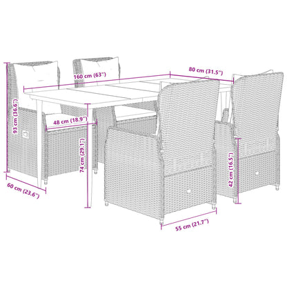 Set da Pranzo da Giardino 5 pz Nero con Cuscini in Polyrattan | homemem39