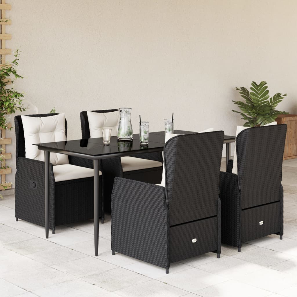 Set da Pranzo da Giardino 5 pz Nero con Cuscini in Polyrattan | homemem39