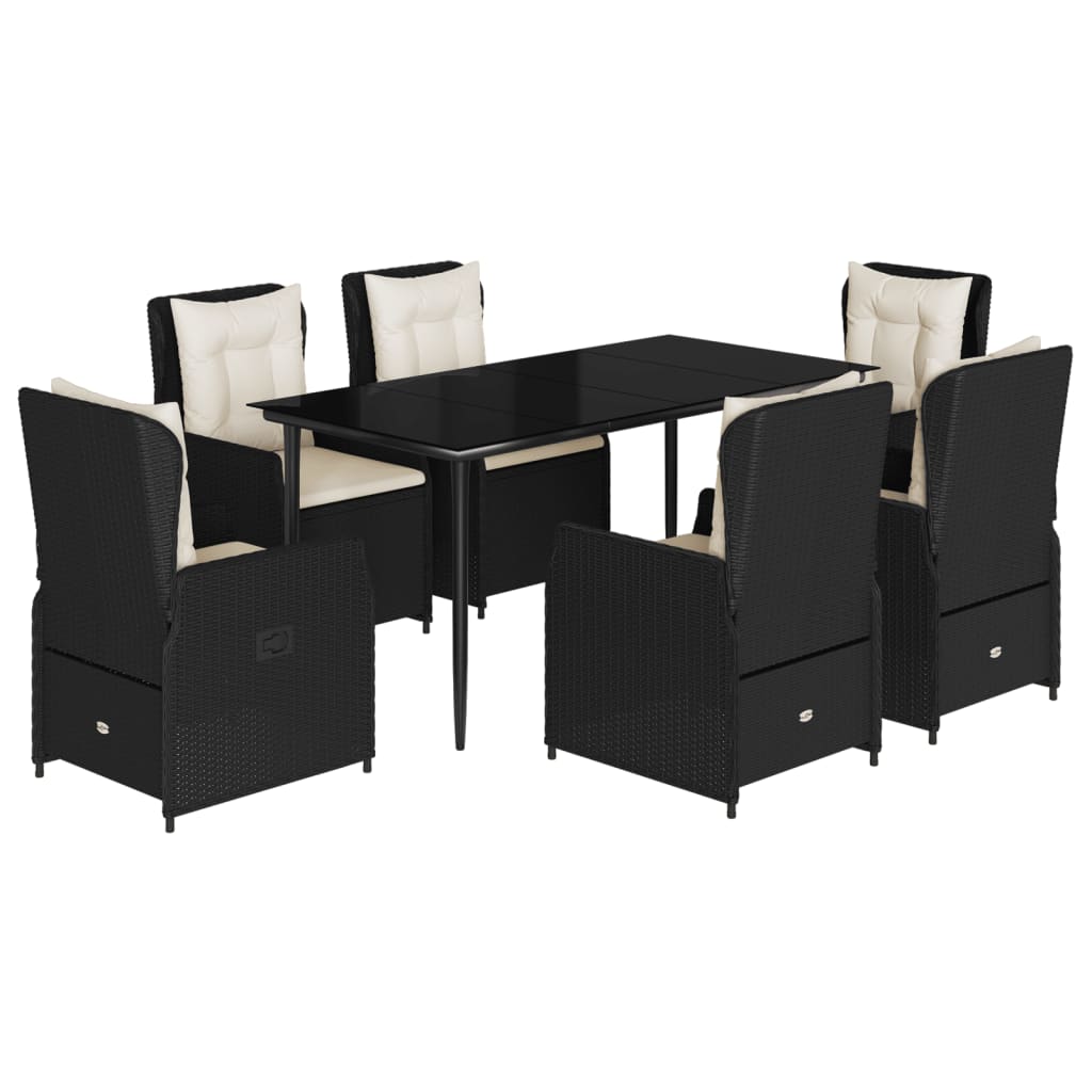 Set da Pranzo da Giardino 7 pz Nero con Cuscini in Polyrattan | homemem39