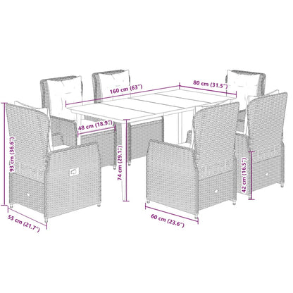 Set da Pranzo da Giardino 7 pz Nero con Cuscini in Polyrattan | homemem39