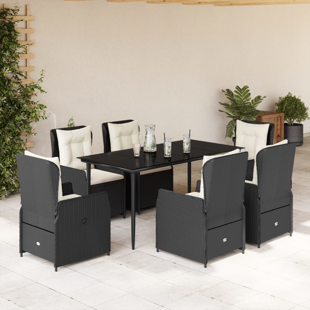 Set da Pranzo da Giardino 7 pz Nero con Cuscini in Polyrattan | homemem39