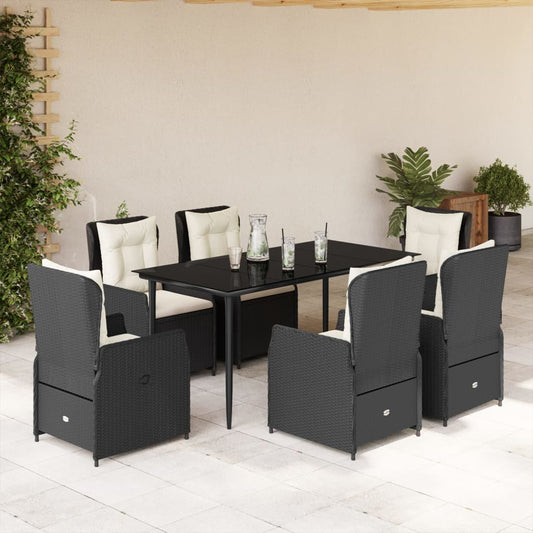Set da Pranzo da Giardino 7 pz Nero con Cuscini in Polyrattan - homemem39