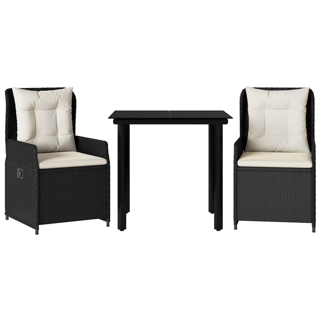 Set da Pranzo da Giardino 3 pz con Cuscini Nero in Polyrattan | homemem39
