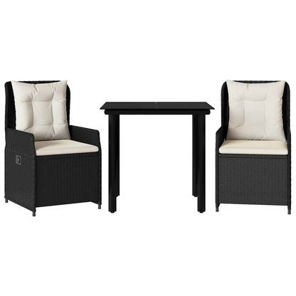 Set da Pranzo da Giardino 3 pz con Cuscini Nero in Polyrattan | homemem39
