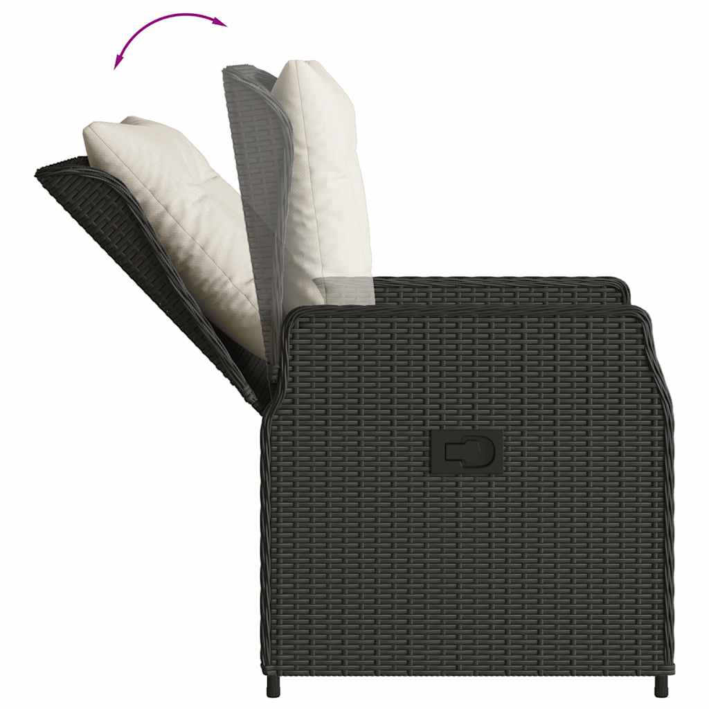 Set da Pranzo da Giardino 3 pz con Cuscini Nero in Polyrattan | homemem39