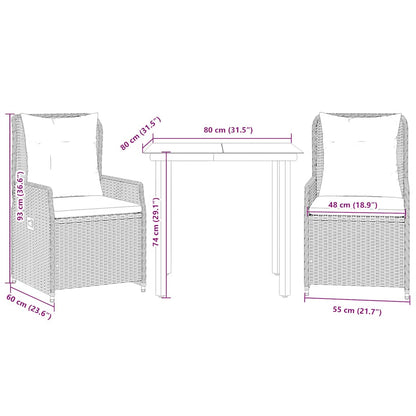 Set da Pranzo da Giardino 3 pz con Cuscini Nero in Polyrattan | homemem39