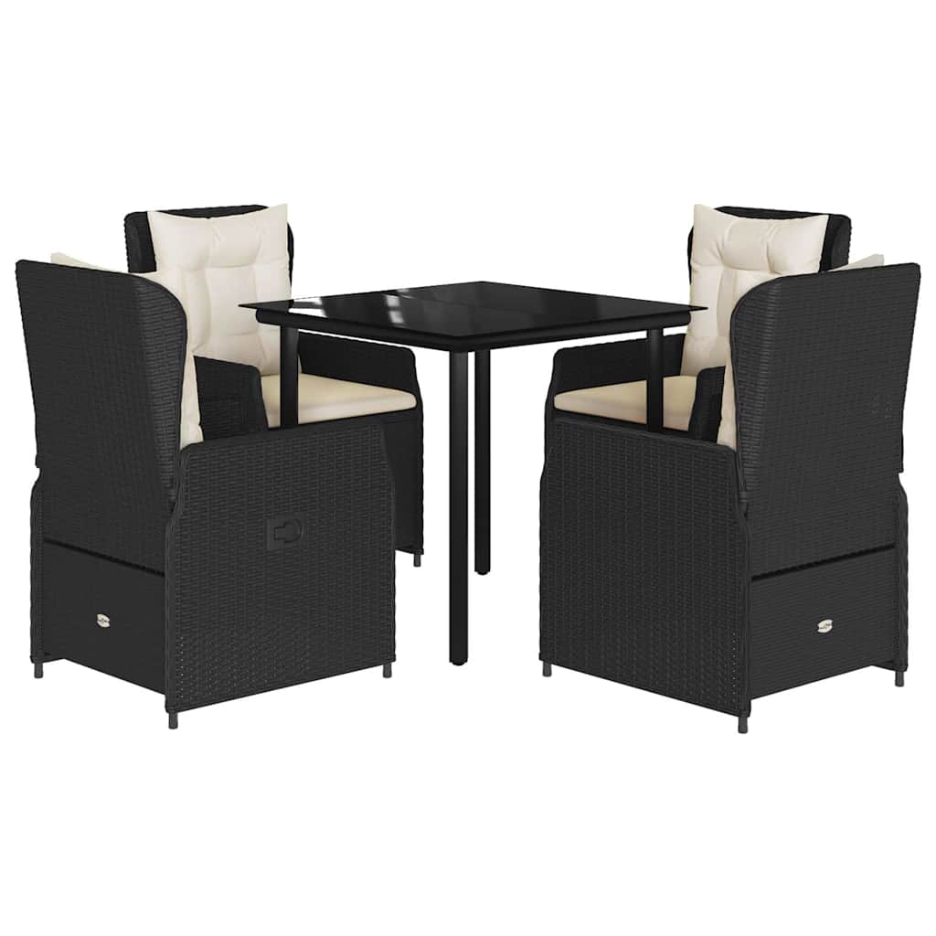 Set da Pranzo da Giardino 5 pz Nero con Cuscini in Polyrattan | homemem39