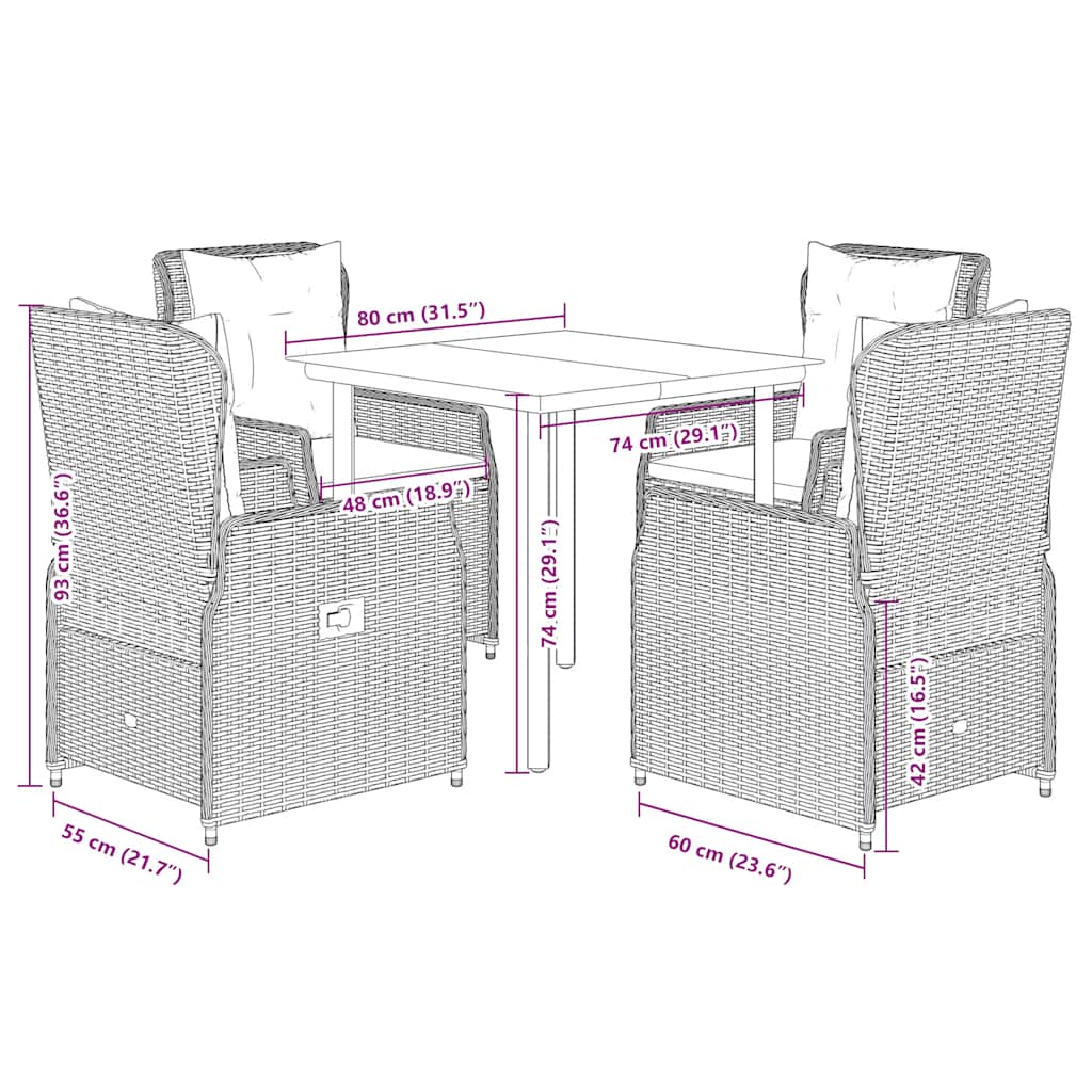 Set da Pranzo da Giardino 5 pz Nero con Cuscini in Polyrattan | homemem39