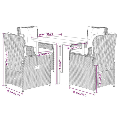 Set da Pranzo da Giardino 5 pz Nero con Cuscini in Polyrattan | homemem39