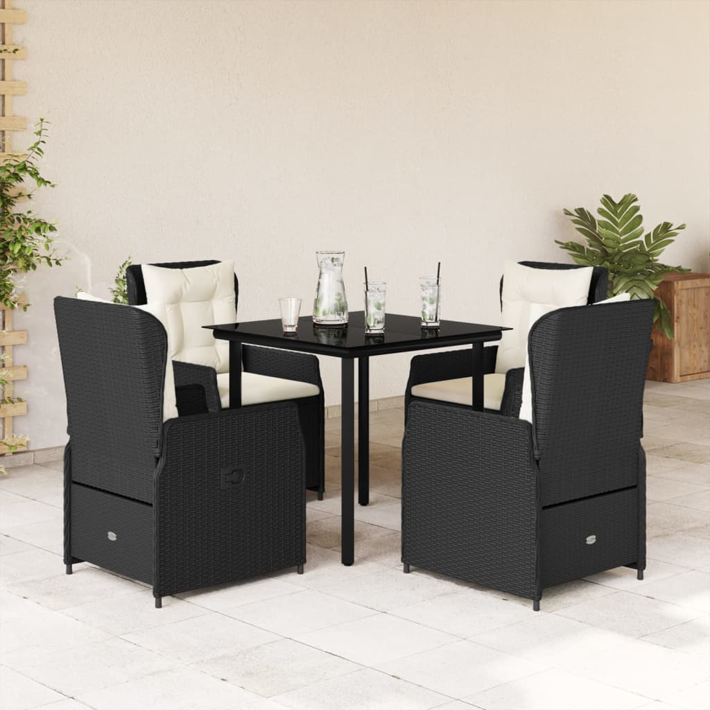 Set da Pranzo da Giardino 5 pz Nero con Cuscini in Polyrattan - homemem39