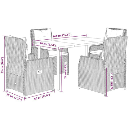 Set da Pranzo da Giardino 5 pz Nero con Cuscini in Polyrattan | homemem39