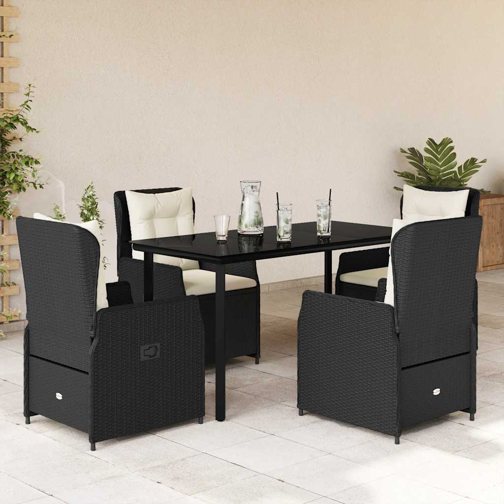 Set da Pranzo da Giardino 5 pz Nero con Cuscini in Polyrattan | homemem39