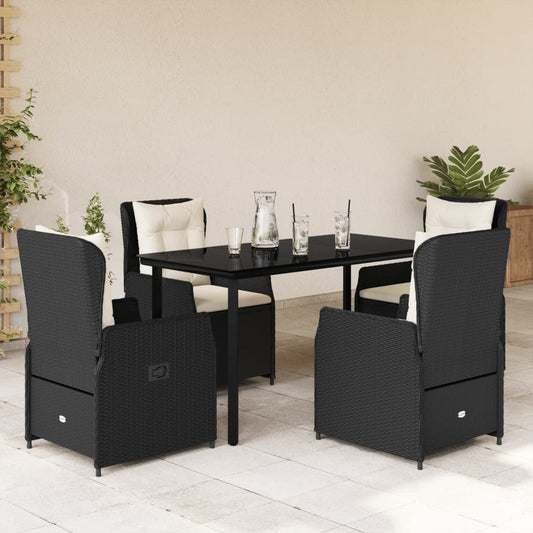 Set da Pranzo da Giardino 5 pz Nero con Cuscini in Polyrattan - homemem39