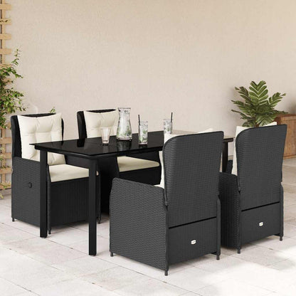 Set da Pranzo da Giardino 5 pz Nero con Cuscini in Polyrattan | homemem39