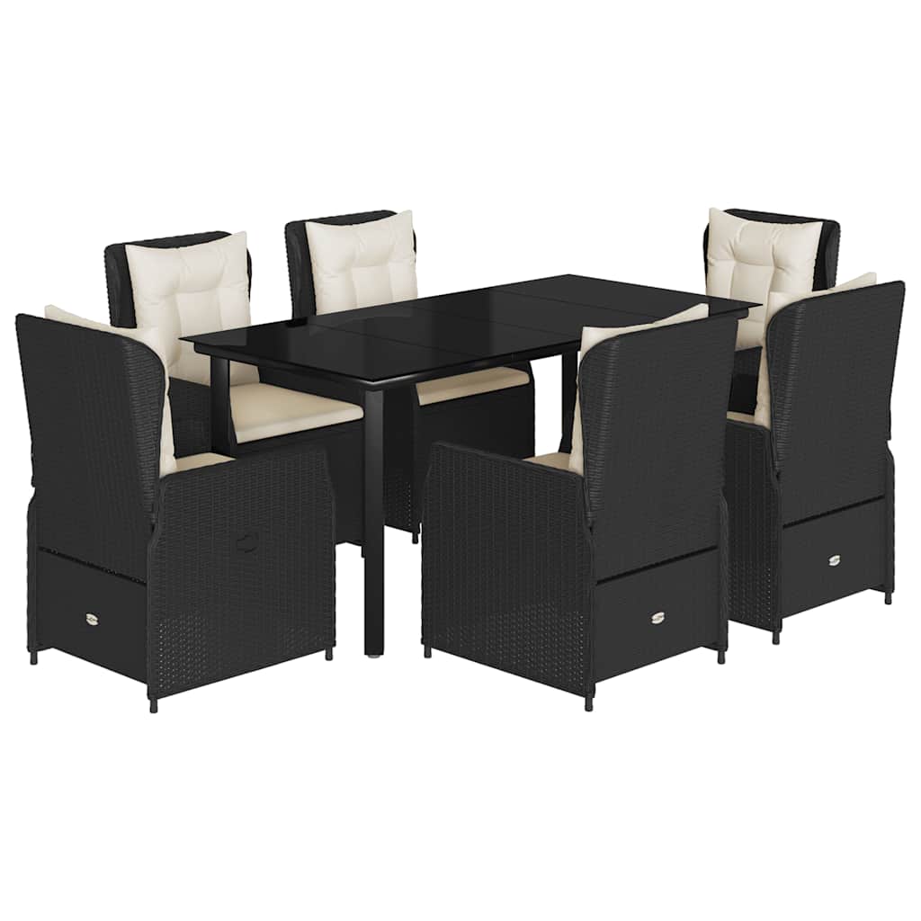 Set da Pranzo da Giardino 7 pz Nero con Cuscini in Polyrattan | homemem39