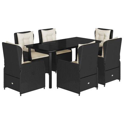 Set da Pranzo da Giardino 7 pz Nero con Cuscini in Polyrattan | homemem39