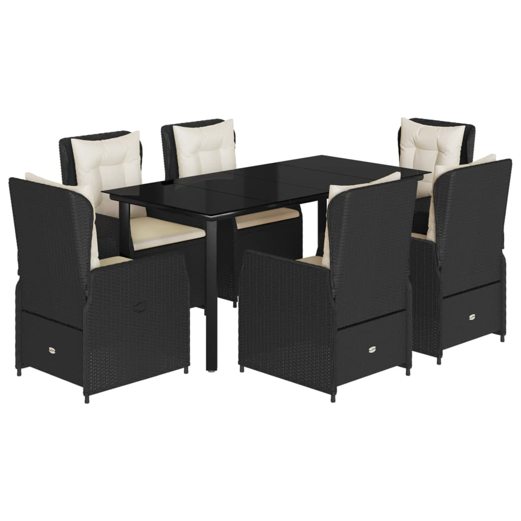 Set da Pranzo da Giardino 7 pz Nero con Cuscini in Polyrattan - homemem39