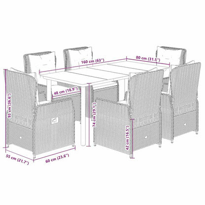 Set da Pranzo da Giardino 7 pz Nero con Cuscini in Polyrattan | homemem39