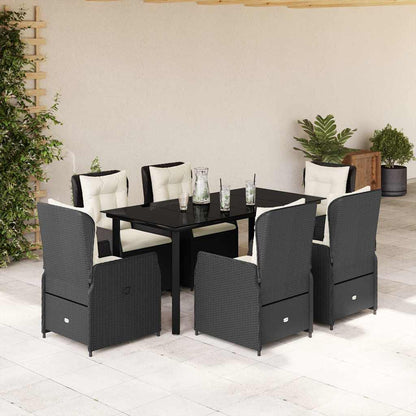 Set da Pranzo da Giardino 7 pz Nero con Cuscini in Polyrattan | homemem39
