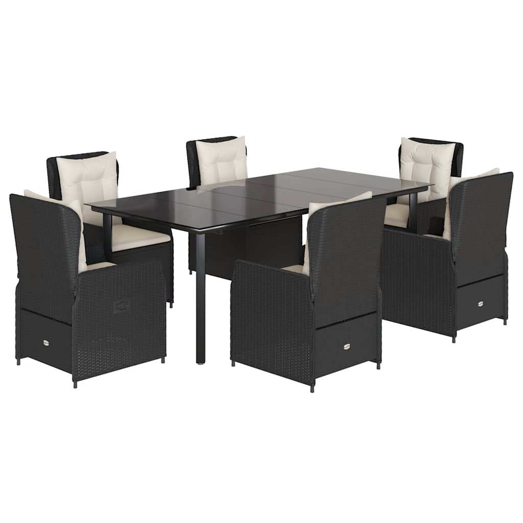 Set da Pranzo da Giardino 7 pz Nero con Cuscini in Polyrattan | homemem39