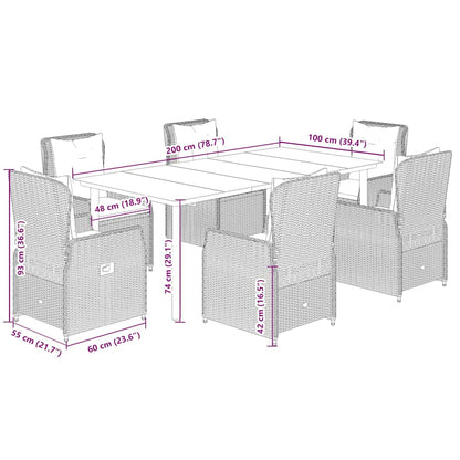 Set da Pranzo da Giardino 7 pz Nero con Cuscini in Polyrattan | homemem39