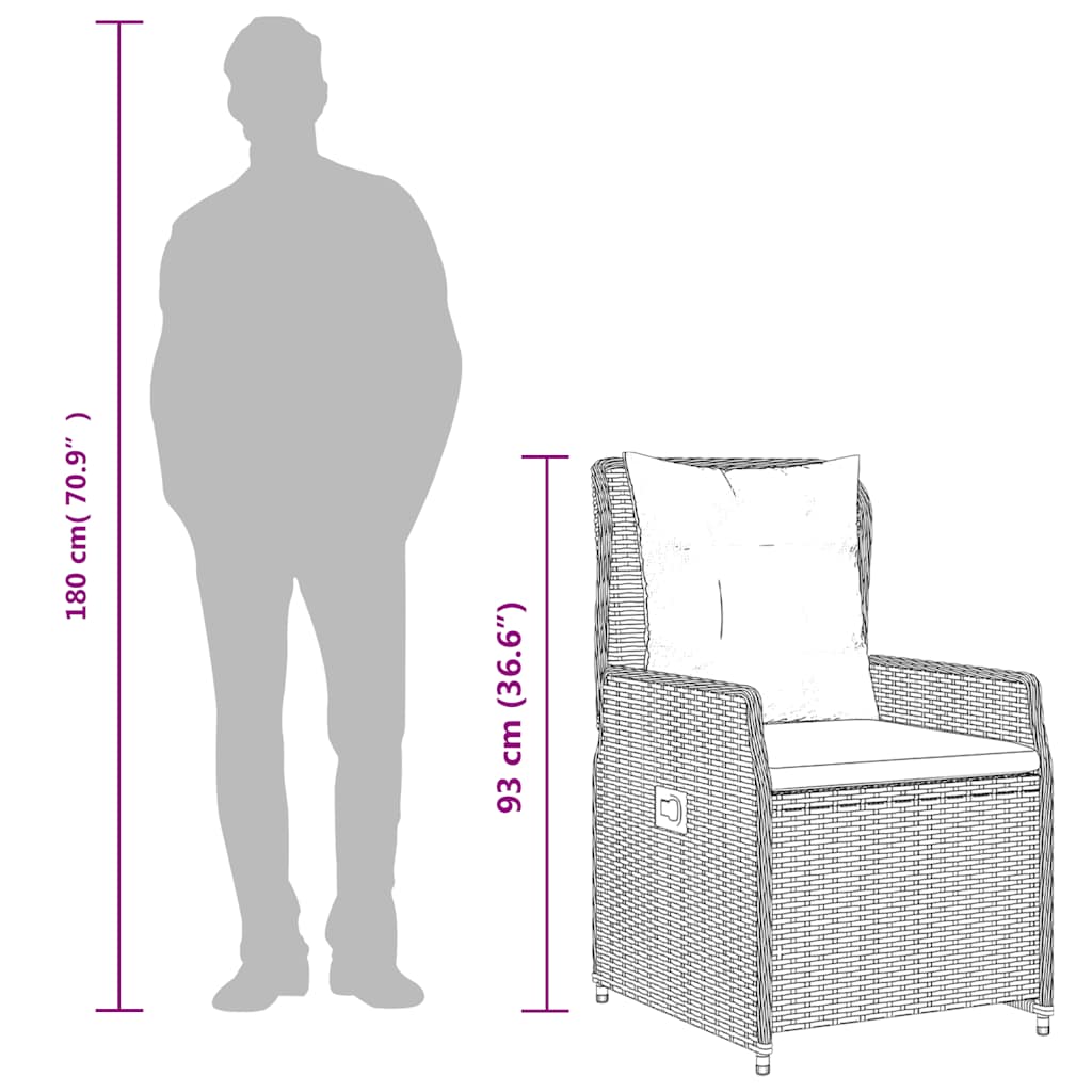 Set da Pranzo da Giardino 7 pz Nero con Cuscini in Polyrattan | homemem39