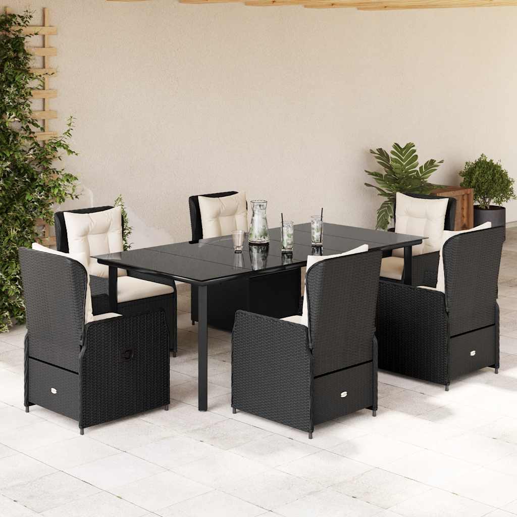 Set da Pranzo da Giardino 7 pz Nero con Cuscini in Polyrattan | homemem39