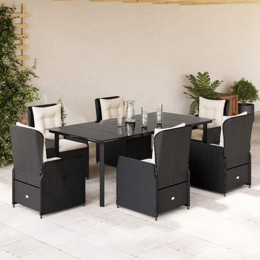 Set da Pranzo da Giardino 7 pz Nero con Cuscini in Polyrattan - homemem39