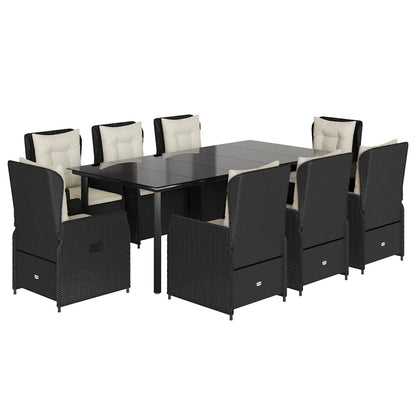 Set da Pranzo da Giardino 9 pz con Cuscini Nero in Polyrattan | homemem39