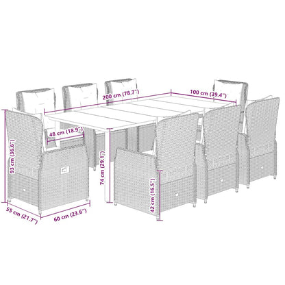 Set da Pranzo da Giardino 9 pz con Cuscini Nero in Polyrattan | homemem39