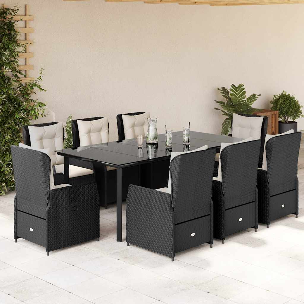 Set da Pranzo da Giardino 9 pz con Cuscini Nero in Polyrattan | homemem39