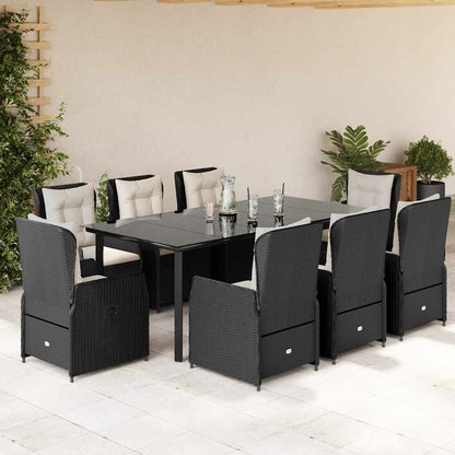 Set da Pranzo da Giardino 9 pz con Cuscini Nero in Polyrattan | homemem39