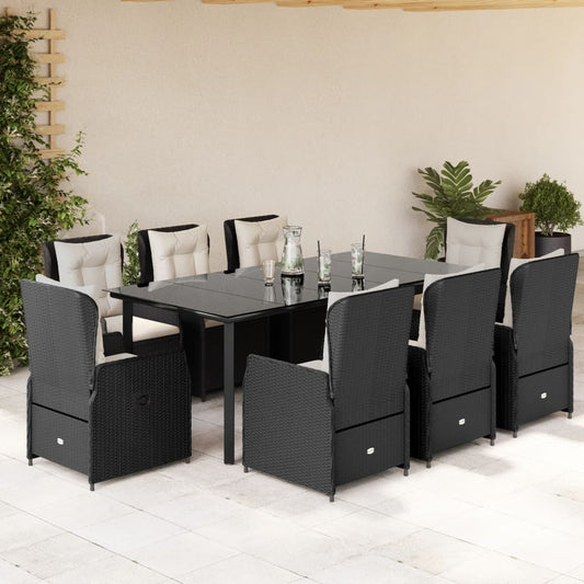 Set da Pranzo da Giardino 9 pz con Cuscini Nero in Polyrattan - homemem39